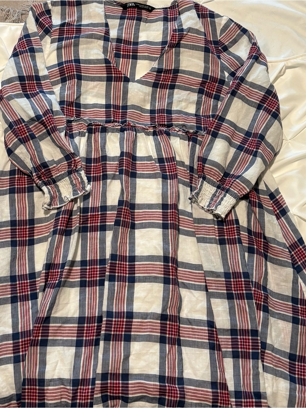 Zara Plaid Midi Dress, Red White & Blue, Size XS